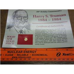 SOLID 14KT GOLD HARRY S. TRUMAN TOKEN
