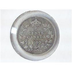 1910 CANADA FIVE CENTS SILVER