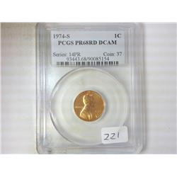 1974-S LINCOLN CENT PCGS PR68RD DCAM