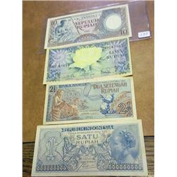 1, 2 1/2, 5 & 10 INDONESIA RUPIAHS NOTES