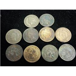 10 ASSORTED INDIAN HEAD CENTS (AS SHOWN)