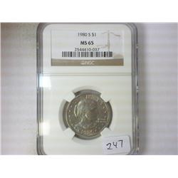 1980-S SBA DOLLAR NGC MS65