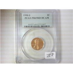 1998-S LINCOLN CENT PCGS PR69DCAM