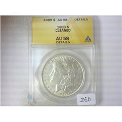 1889 MORGAN SILVER DOLLAR ANACS AU58 DETAILS