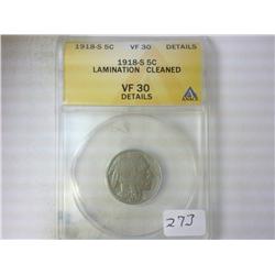 1918-S BUFFALO NICKEL ANACS (VERY FINE 30 DETAILS)