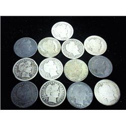 13 ASSORTED BARBER DIMES