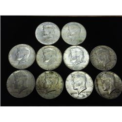 10 ASSORTED 40% SILVER KENNEDY HALF DOLLARS