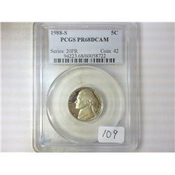 1988-S JEFFERSON NICKEL PCGS PR68DCAM