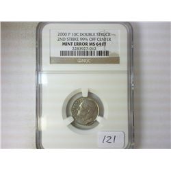 ERROR 2000-P DOUBLE STRUCK ROSY DIME NGC MS64 FT