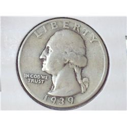 1939 WASHINGTON SILVER QUARTER