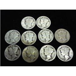 10 ASSORTED 1920'S MERCURY DIMES