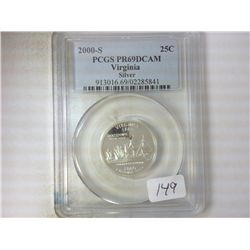 2000-S SILVER VIRGINIA QUARTER PCGS PR69DCAM