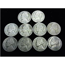 10 ASSORTED 35% SILVER JEFFY WAR NICKELS .5626 ASW