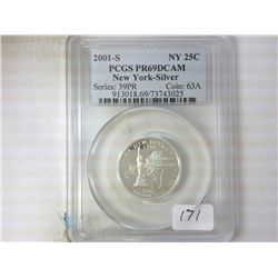 2001-S SILVER NEW YORK QUARTER PCGS PR69 DCAM