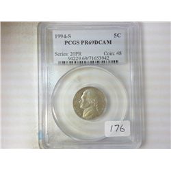 1994-S JEFFERSON NICKEL PCGS PR69DCAM