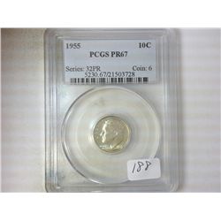 1955 SILVER ROOSEVELT DIME PCGS PR67