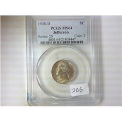 1938-D JEFFERSON NICKEL PCGS MS64