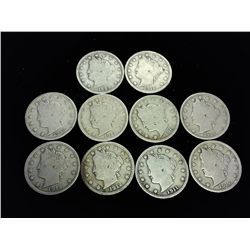 10 ASSORTED LIBERTY "V" NICKELS ALL (VERY GOODS)