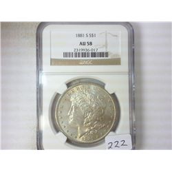 1881-S MORGAN SILVER DOLLAR NGC AU58