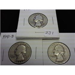 1941- P/D/S WASHINGTON SILVER QUARTERS