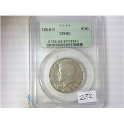 1989-D KENNEDY HALF DOLLAR PCGS MS66