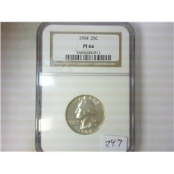 1964 WASHINGTON SILVER QUARTER NGC PF66