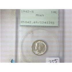 1942-S MERCURY DIME PCGS MS65 OLD GREEN RATTLER