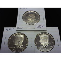 1973-S,76-S & 99-S KENNEDY HALF DOLLARS GEM PROOF