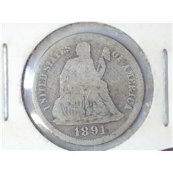 1891-O SEATED LIBERTY DIME