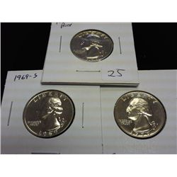 1968-S,69-S & 70-S WASHINGTON QUARTERS (GEM PROOF)
