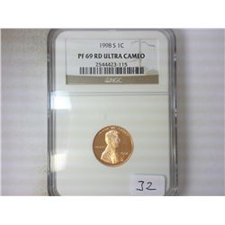 1998-S LINCOLN CENT NGC PF69RD ULTRA CAMEO