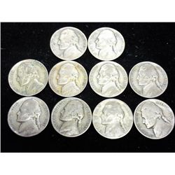 10 ASSORTED 35% SILVER JEFFERSON WAR NICKELS