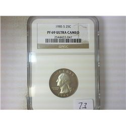 1985-S WASHINGTON QUARTER NGC PF69 ULTRA CAMEO