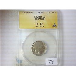 1929-D BUFFALO NICKEL ANACS EXTRA FINE 45 DETAILS