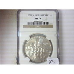 2002-W WEST POINT SILVER DOLLAR NGC MS70