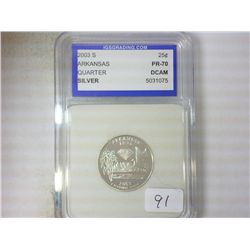 2003-S SILVER ARKANSAS QUARTER IGS PR70 DCAM