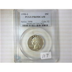 1998-S WASHINGTON QUARTER PCGS PR69 DCAM