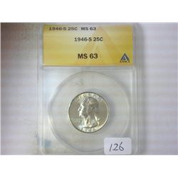 1946-S WASHINGTON QUARTER ANACS MS63