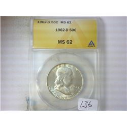 1962-D FRANKLIN HALF DOLLAR ANACS MS62