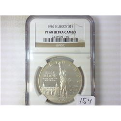 1986-S LIBERTY SILVER DOLLAR NGC PF68 ULTRA CAMEO