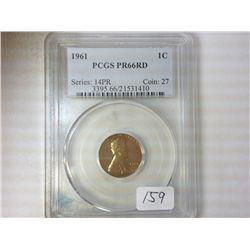 1961 LINCOLN CENT PCGS PR66 RD