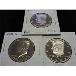 1973-S,76-S & 99-S KENNEDY HALF DOLLARS GEM PROOF