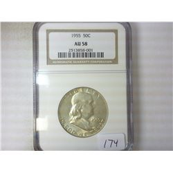 1955 FRANKLIN HALF DOLLAR NGC AU58
