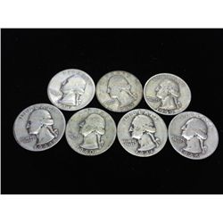 7 ASSORTED 1940'S WASHINGTON SILVER QUARTERS