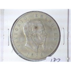 1876-R ITALY 5 LIRE (EXTRA FINE) .7234 OZ. ASW