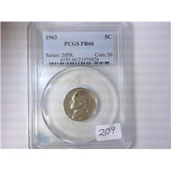 1963 JEFFERSON NICKEL PCGS PR66