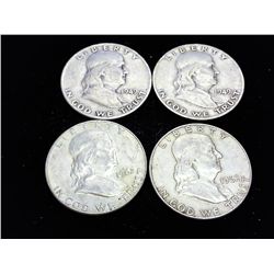 4 ASSORTED FRANKLIN HALF DOLLARS