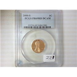 2000-S LINCOLN CENT PCGS PR69RD DCAM