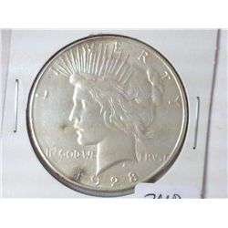 1928-S PEACE SILVER DOLLAR (AU+) (TONING SPOT)