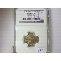1938-D/S BUFFALO NICKEL NGC UNC DETAILS REV DAMAGE